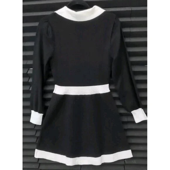 ZESICA Women Fall Long Sleeve A-line Sweater Dress Collared Button Knit Size S - Picture 2 of 11